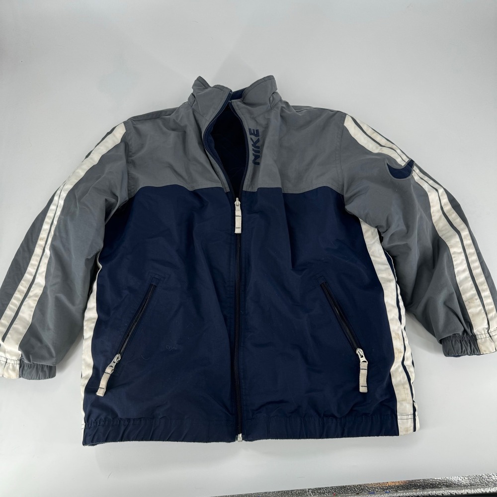 Kids Nike Windbreaker Jacket Colorblock Gray Navy White Size L‎ 14-16 VTG